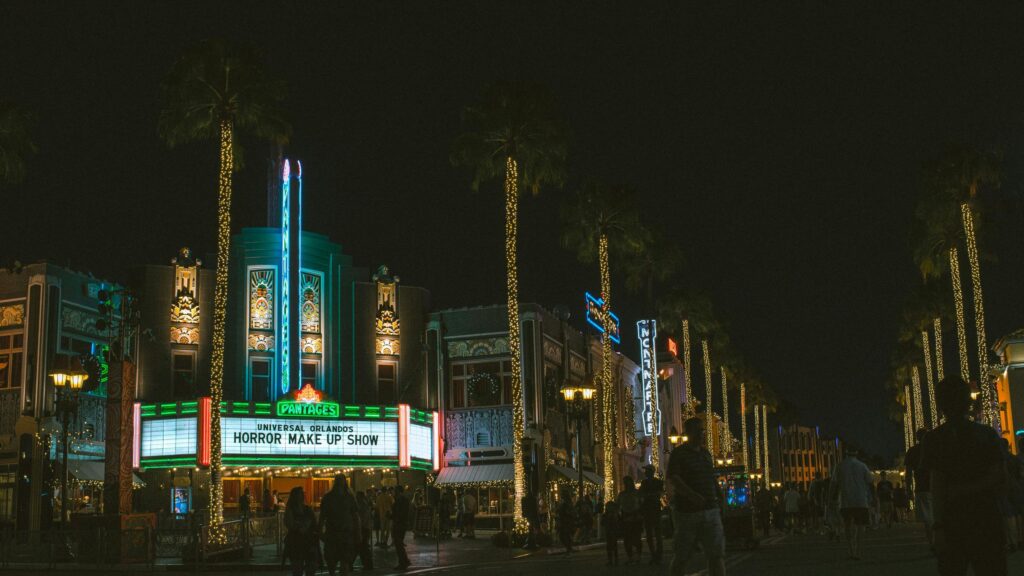 Universal Studios Hollywood Night Theater Lights Desktop Wallpaper