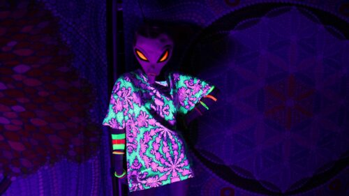 Neon Alien Cosplay Psychedelic UV Light Aesthetic 4K Wallpaper