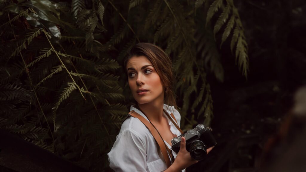 Woman Photographer in Nature Portrait 4K Desktop Wallpaper