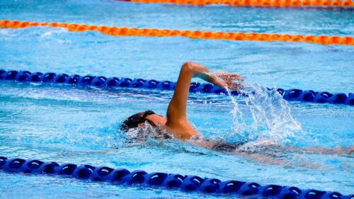 Swimmer Training in Olympic Pool High Resolution Desktop Wallpaper