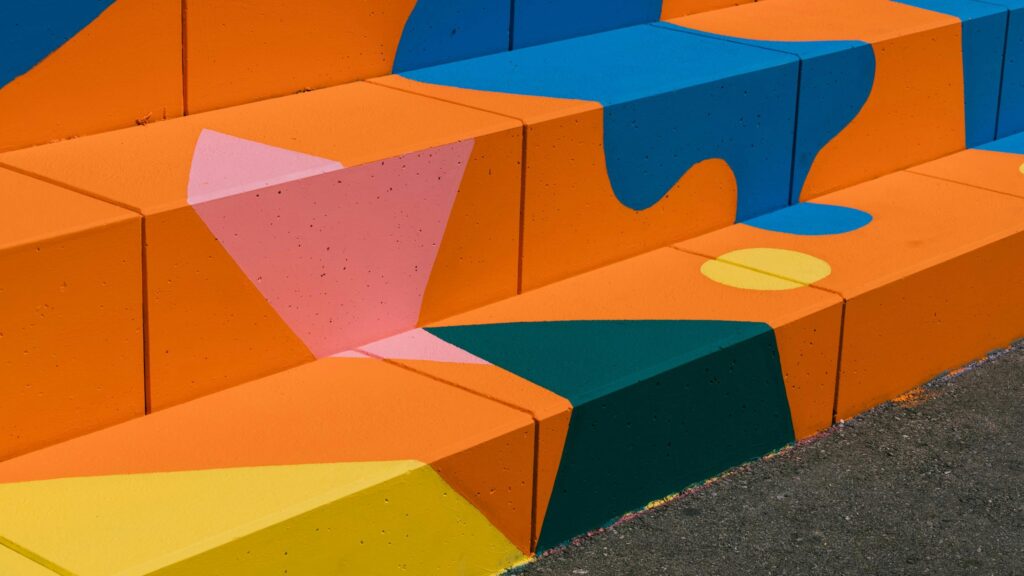 Abstract Colorful Geometric Concrete Staircase 4K Desktop Wallpaper