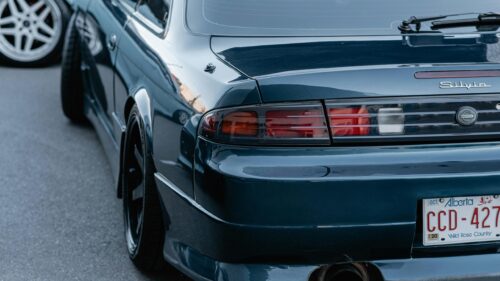 Dark Green Nissan Silvia S14 Rear View 4K Desktop Wallpaper