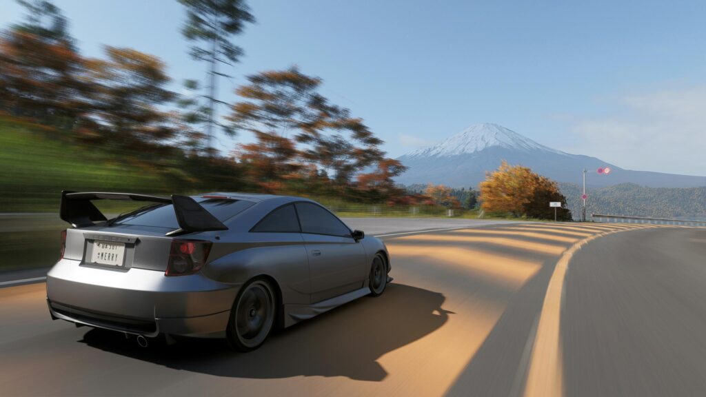 Toyota Celica JDM Sports Car Driving Near Mount Fuji 4K Wallpaper