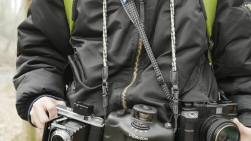 Professional Photographer with Vintage and Panoramic Cameras 4K Wallpaper