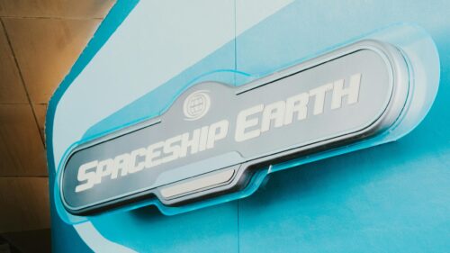 EPCOT Spaceship Earth Sign Minimalist Blue Aesthetic 4K Wallpaper