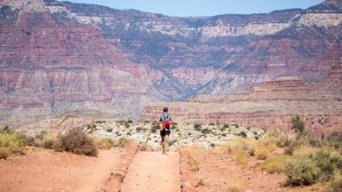 Runner on Grand Canyon Trail Adventure 4K Desktop Wallpaper