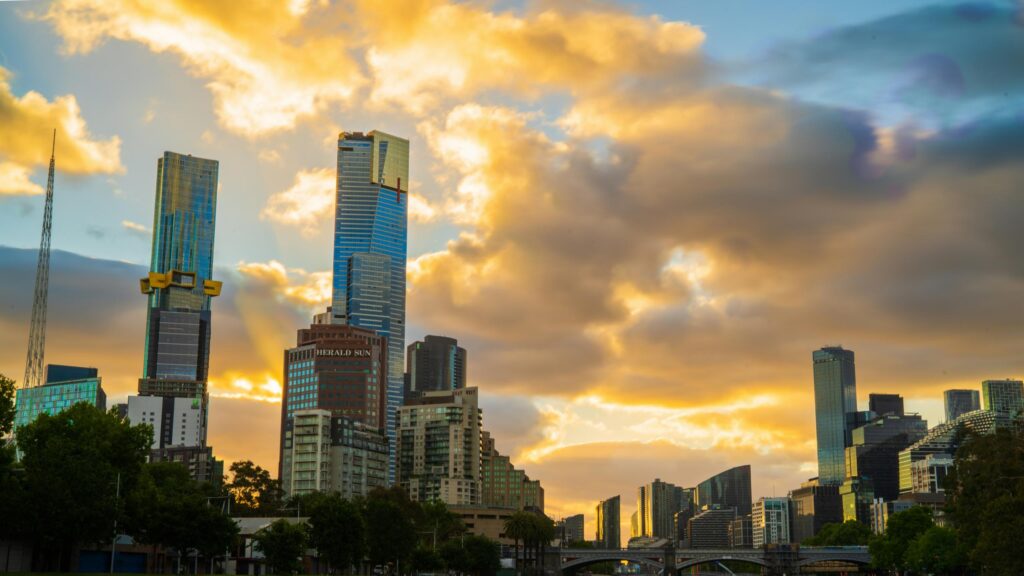 Stunning Melbourne City Skyline at Sunset 4K Desktop Wallpaper