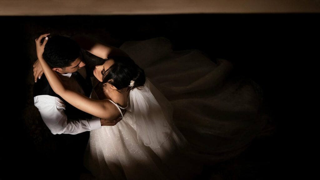 Romantic Wedding Couple Dancing in Spotlight Desktop Wallpaper