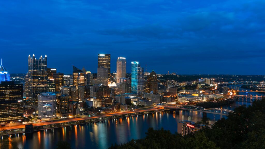 Stunning Pittsburgh Skyline Night Cityscape 4K Desktop Wallpaper