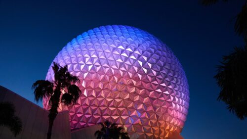Epcot Spaceship Earth at Twilight Blue and Pink 4K Desktop Wallpaper