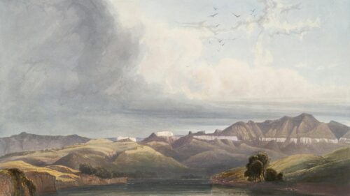 Dramatic Mountain Landscape Watercolor Painting Desktop Wallpaper
