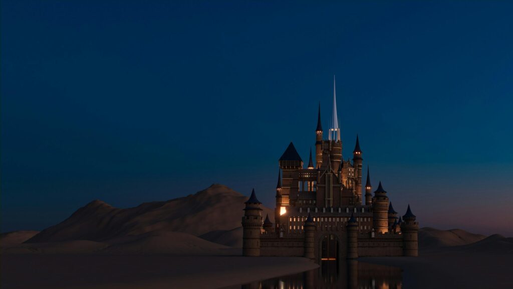 Fantasy Castle in a Desert Landscape at Twilight PC Wallpaper