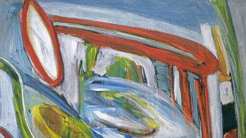 Abstract Expressive Painting with Red and Blue Tones Desktop Wallpaper