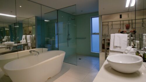 Modern Minimalist Luxury Bathroom Interior 4K Wallpaper