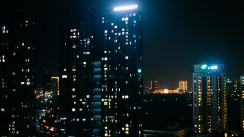 Stunning Nighttime City Skyline Skyscrapers Desktop Wallpaper
