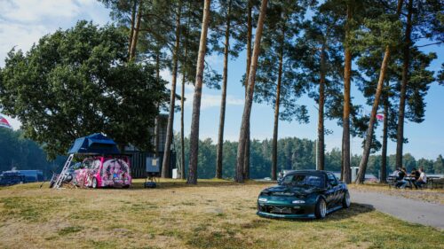 Modified Mazda Miata and Itasha Camper Van Car Meet Desktop Wallpaper