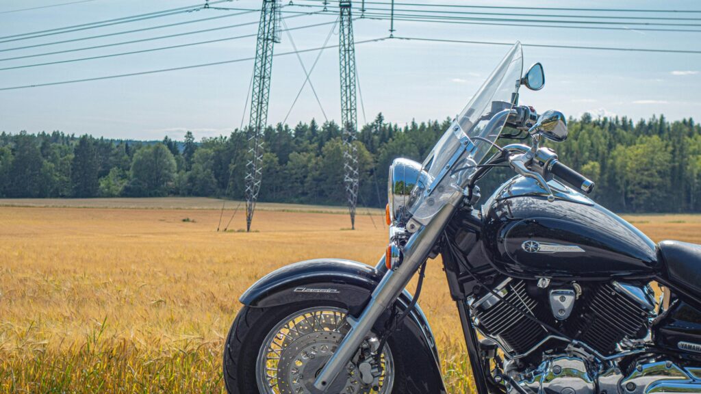 Black Yamaha DragStar Cruiser Motorcycle in Golden Field Desktop Wallpaper