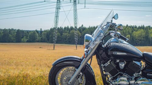 Black Yamaha DragStar Cruiser Motorcycle in Golden Field Desktop Wallpaper