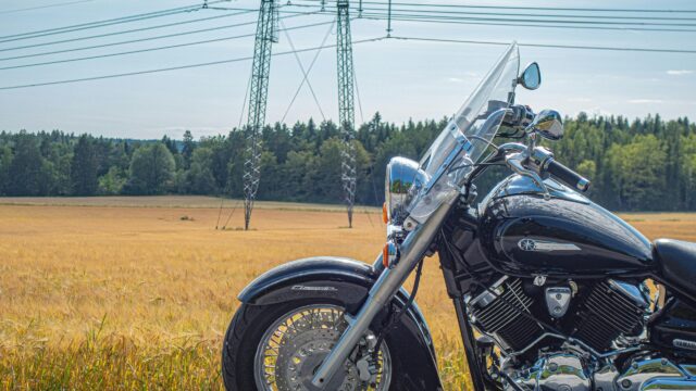 Black Yamaha DragStar Cruiser Motorcycle in Golden Field Desktop Wallpaper