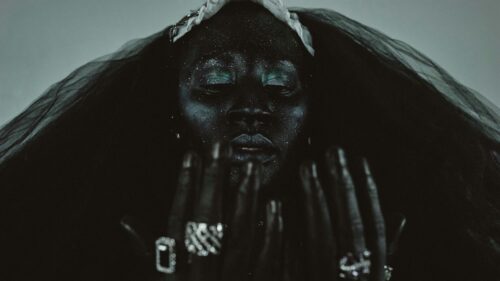 Mystical Black Glitter Portrait Fantasy Art 4K Desktop Wallpaper