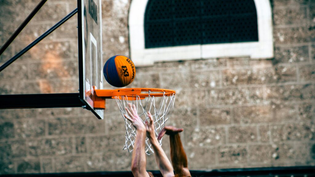 Dynamic 3x3 Basketball Hoop Shot Action 4K Wallpaper