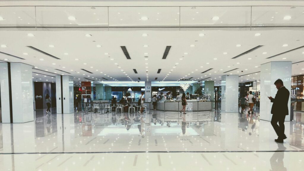 Modern Shopping Mall Interior Architecture 4K Desktop Wallpaper