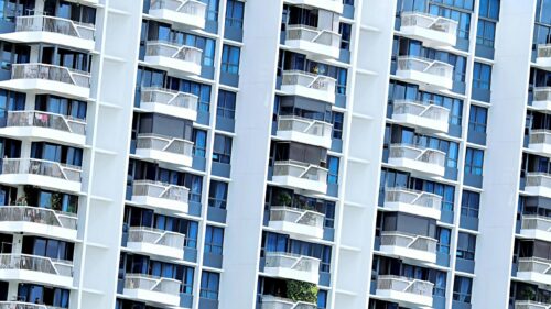 Modern Architectural Apartment Building Facade 4K Desktop Wallpaper