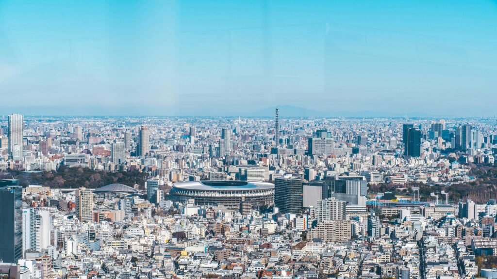 Aerial View of Tokyo Japan Cityscape with Olympic Stadium 4K Wallpaper