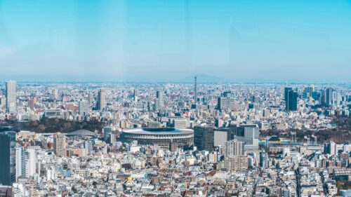 Aerial View of Tokyo Japan Cityscape with Olympic Stadium 4K Wallpaper