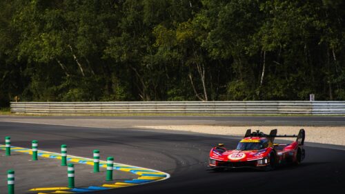Ferrari 499P Le Mans Hypercar Racing on Track 4K Desktop Wallpaper