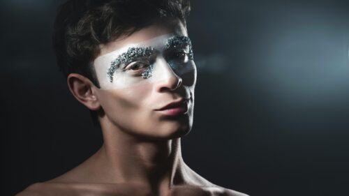 Fantasy Man with Silver Metallic Face Makeup Desktop Wallpaper