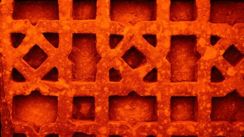 Vivid Orange Geometric Stone Lattice Architecture Desktop Wallpaper