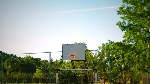 Old Basketball Backboard Against Lush Green Trees 4K Wallpaper