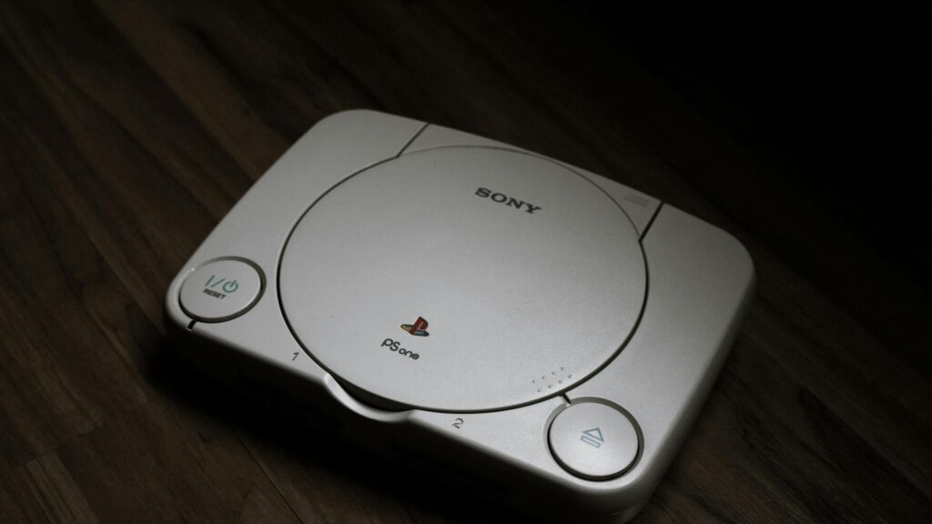 Vintage Sony PSOne Console Aesthetic Minimalist Desktop Wallpaper