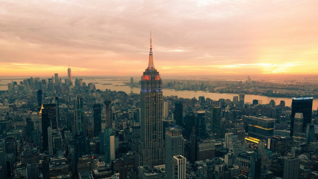 Empire State Building Skyline at Sunset 4K Desktop Wallpaper