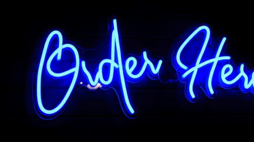 Neon Blue Order Here Sign Glow Aesthetic Desktop Wallpaper