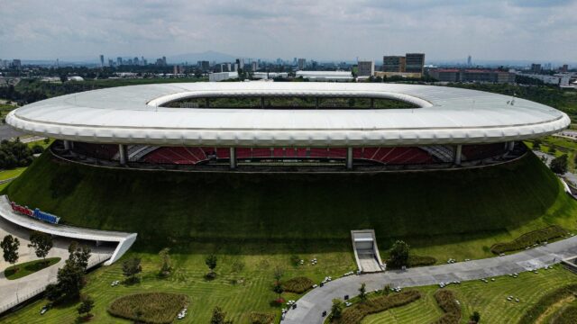 Aerial View of Akron Stadium in Zapopan Mexico Desktop Wallpaper