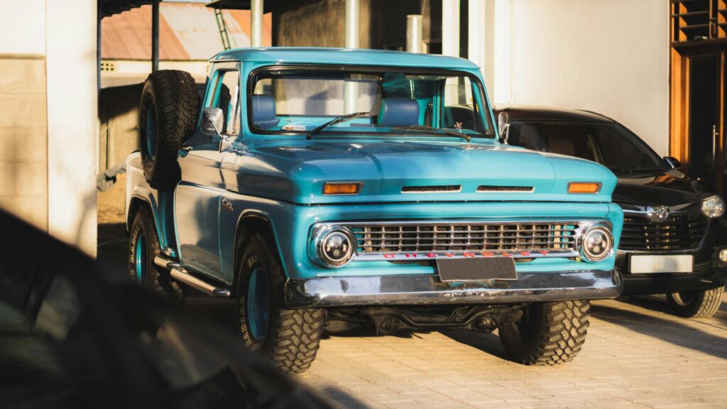 Stunning Classic Blue Chevrolet Pickup Truck Desktop Wallpaper