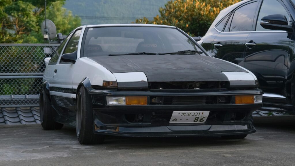 Iconic Panda Trueno AE86 JDM Drift Car Front View 4K Wallpaper