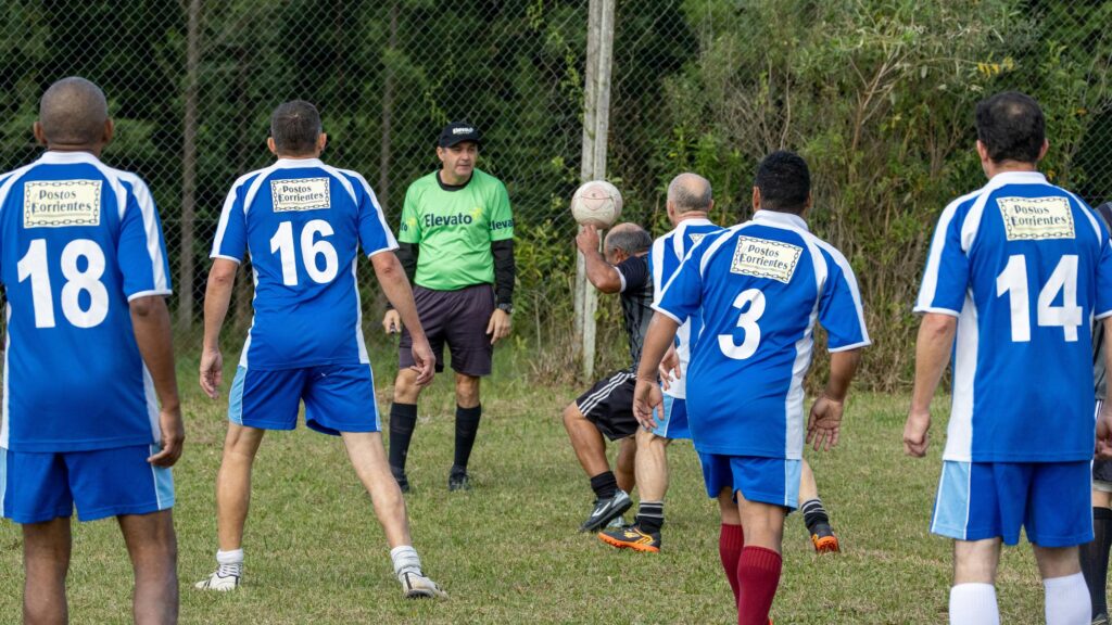 Amateur Soccer Match Action Blue Team Players Desktop Wallpaper