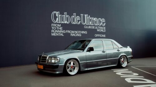 Stanced Silver Mercedes-Benz 190E Sedan Club de Ultrace 4K Wallpaper