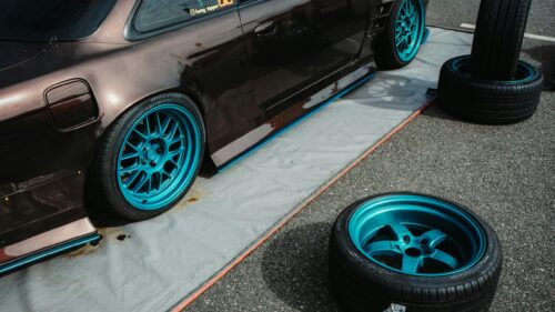 Custom Brown JDM Drift Car with Teal Wheels 4K Wallpaper