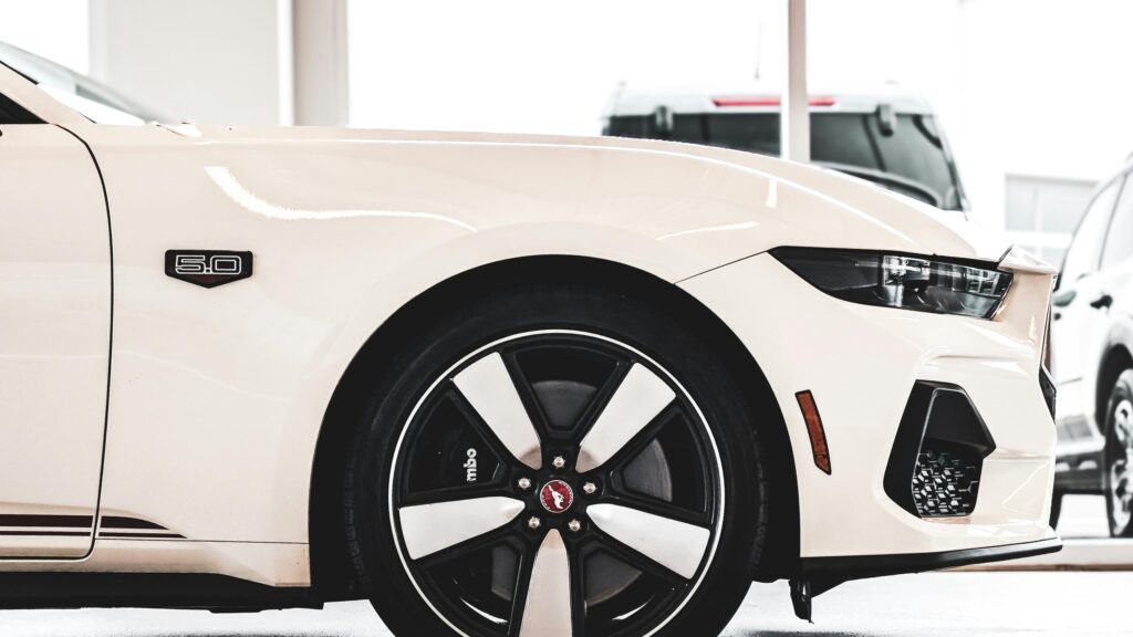 Close-up White Ford Mustang 5.0 Sports Car 4K Desktop Wallpaper