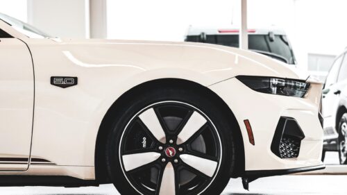 Close-up White Ford Mustang 5.0 Sports Car 4K Desktop Wallpaper