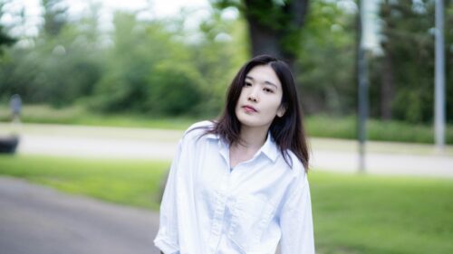 Beautiful Young Asian Woman in White Shirt Outdoor Portrait 4K Wallpaper