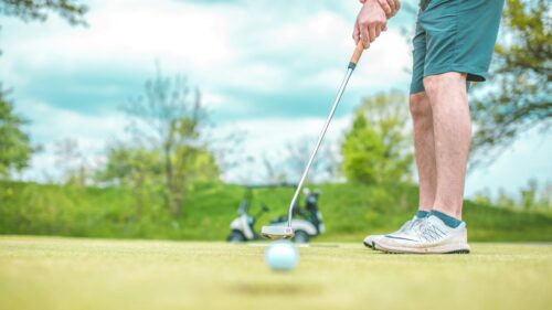 Golf Putter Close-up on Green Golf Course Desktop Wallpaper