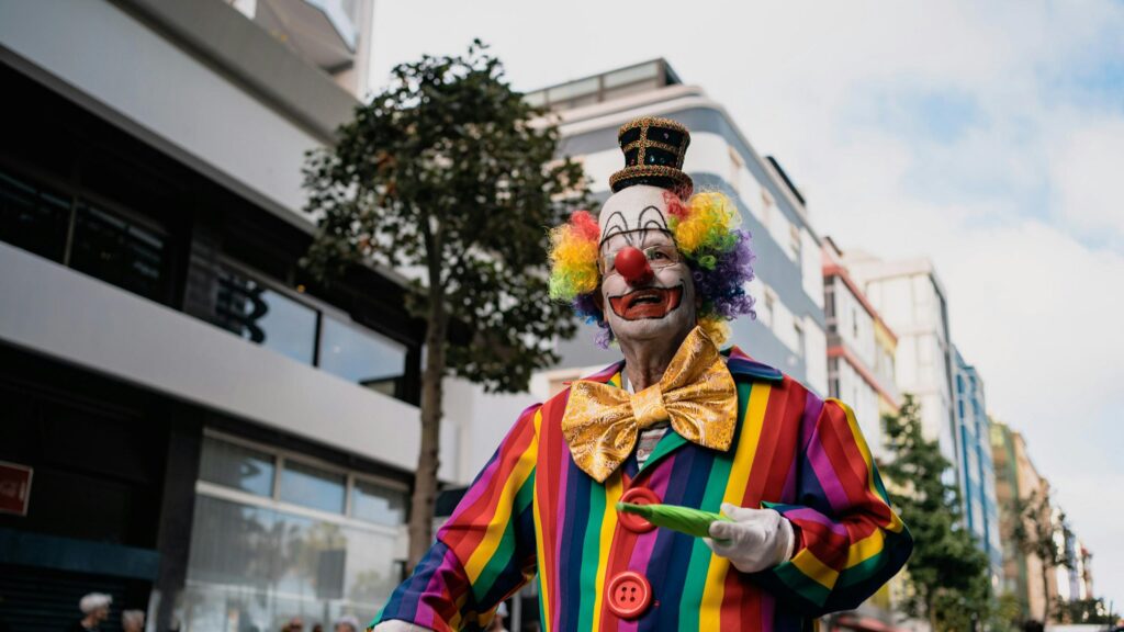 Colorful Rainbow Clown Street Performer 4K Desktop Wallpaper