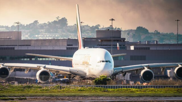 Emirates Airbus A380 at Airport Gate 4K Desktop Wallpaper