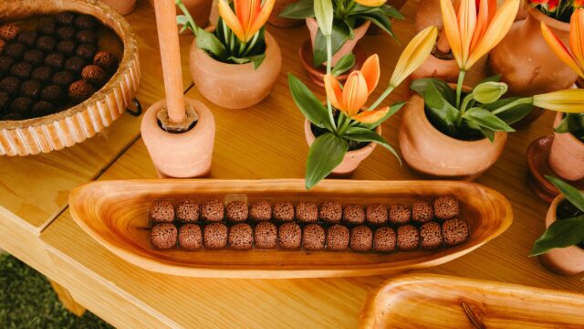 Gourmet Brigadeiro Chocolate Sweets and Lily Flowers Desktop Wallpaper