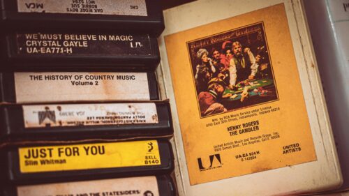 Vintage Country Music 8-Track Tapes Collection Desktop Wallpaper